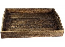Mango Wood Elephant Design Tray 45.5cm