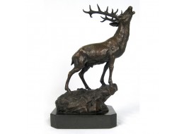 Stag On Rock Hot Cast Bronze Sculpture 38.5cm