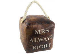 Square Faux Leather 'Mrs Always Right' Doorstop 