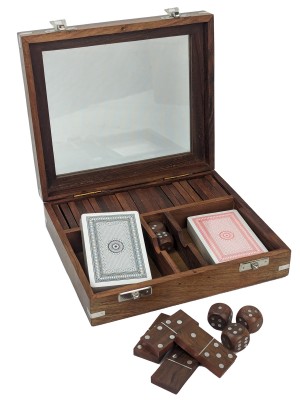 Double Card, Dice & Domino Box (Glass Lid) - 20cm