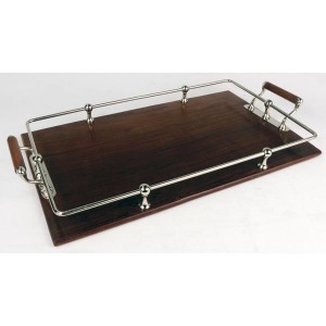 Sheesham Wood Nickel Tray With Handles