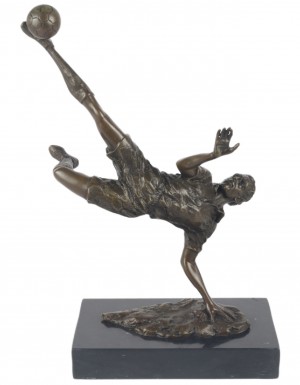 Foundry Cast Bronze Footballer Sculpture On Marble Base 33cm
