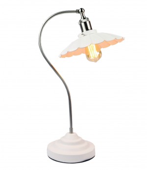 Daisy Lamp Textured White Shade/Base - Satin Chrome Arm 