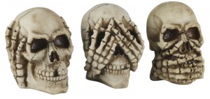 Set Of 3 Skulls - Hear Speak, & See No Evil - 13cm