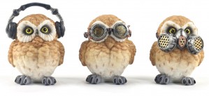 Set Of 3 Steampunk Owls - Hear, See And Speak No Evil - 8.5cm