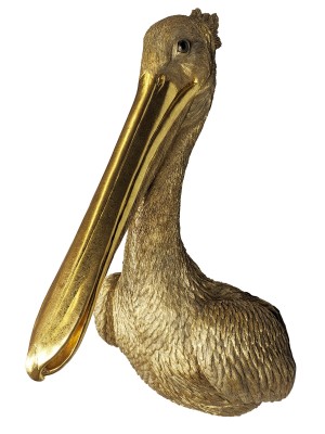 Gold Pelican Head  Wall Art Faux Taxidermy - 61.5cm 