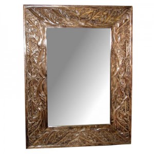 Mango Wood Leaf Design Carved Mirror 25" x 19" 