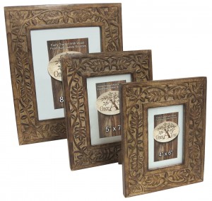 Mango Wood Leaf Design Photo Frames - Set/3