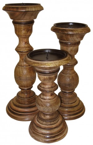 Mango Wood Candle Holders - Set/3