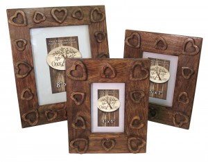 Mango Wood Heart Design Photo Frames - Set/3