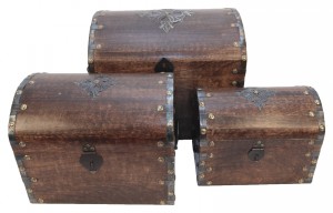Mango Wood Set of 3 Domed Boxes with Metal Overlay 35.5cm