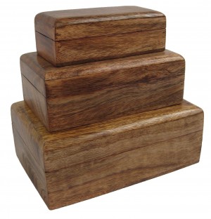 Mango Wood Oblong Jewellery/Trinket Boxes - Set/3