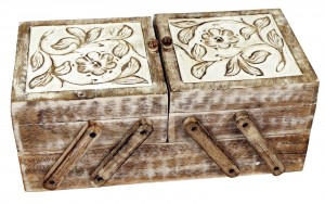 Mango Wood Flexible Sewing Box - Burnt White Finish