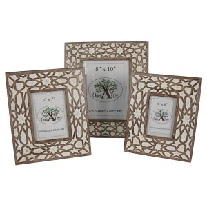 Mango Wood Burnt White Finish Photo Frames - Set/3