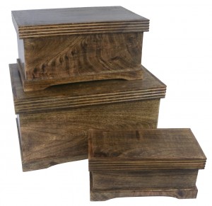 Mango Wood Set Of 3 Plain Boxes Large 46.5cm