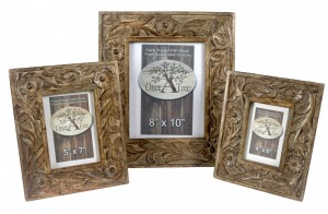 Mango Wood Photo Frames Flower Design - Set/3