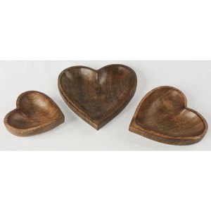 Mango Wood Heart Shaped Bowls - Set/3