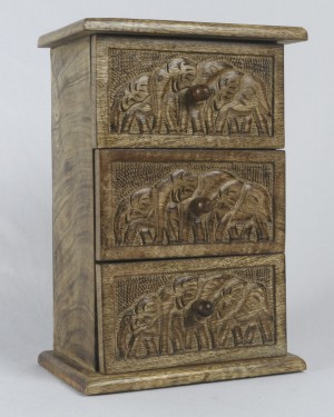 Mango Wood 3 Drawer Elephant Design Chest 