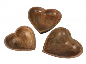 Mango Wood Heart Shaped Bowls - Set/3