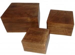 Mango Wood Set of 3 Square Boxes - Plain - 17.8cm