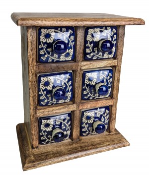 Ceramic 6 Drawer Almirah Mango Wood - Dark Blue - 20.5cm