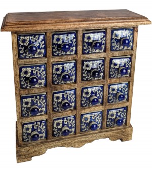 Ceramic 16 Drawer Almirah Mango Wood - Dark Blue - 33.5cm