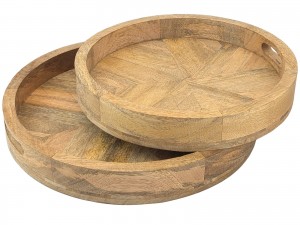 Set of 2 Round Mango Herringbone Circular Trays - 35.8cm