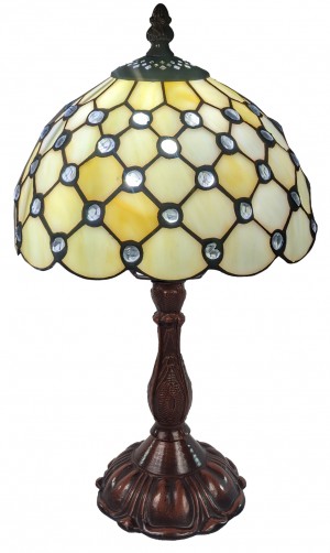 Cream Jewelled Tiffany Table Lamp 33cm (Small) + Free Incandescent Bulb