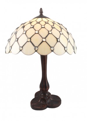 Cream Jewelled Tiffany Table Lamp + Free Bulb (Medium)