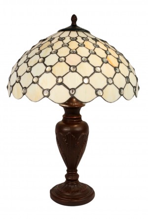 Cream Jewelled Tiffany Table Lamp + Free Bulb (Large)