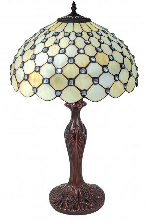 Cream Jewelled Tiffany Table Lamp 59cm (Large) + Free Bulb