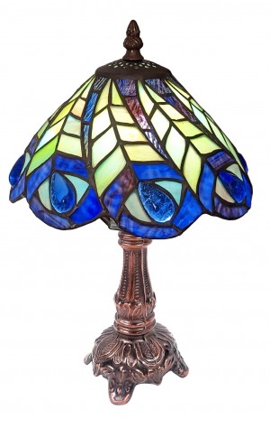 Peacock Tiffany Table Lamp - 30cm + Free Incandescent Bulb  