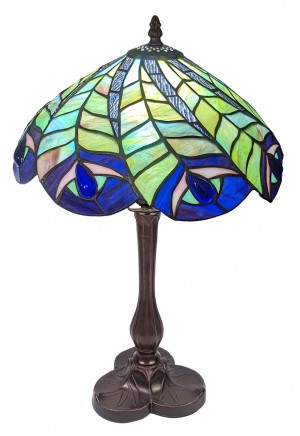 Peacock Tiffany Table Lamp - 43cm + Free Bulb 