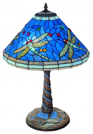 Blue Dragonfly Tiffany Shade On Mozaic Base Table Lamp 58cm + Free Incandescent Bulb