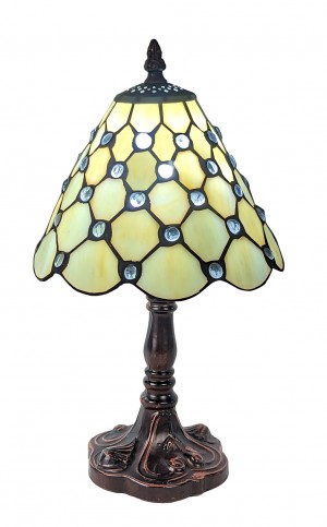 Cream Jewelled Tiffany Table Lamp 33cm + Free Incandescent Bulb