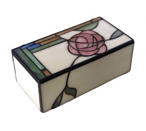 Macintosh Style Pink Rose Glass Trinket Jewellery Box