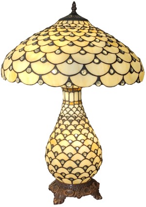 Cream Jewelled Tiffany Umbrella Table Lamp 59cm + Free Incandescent Bulb   