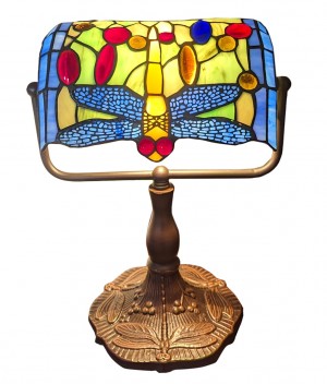 Dragonfly Bankers Tiffany Table Lamp 32cm + Free Incandescent Bulb