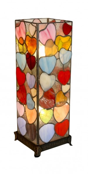 Hearts Design Square Tiffany Table Lamp 47cm + Free Bulbs