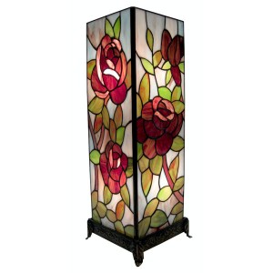 Rose Square Tiffany Table Lamp 47cm + Free Bulbs