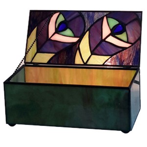 Peacock Design Tiffany Style Glass Trinket Jewellery Box