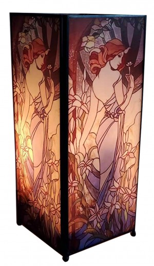 Art Nouveau Flower Lady Square Lamp Screen Printed - 27cm + Free Bulbs