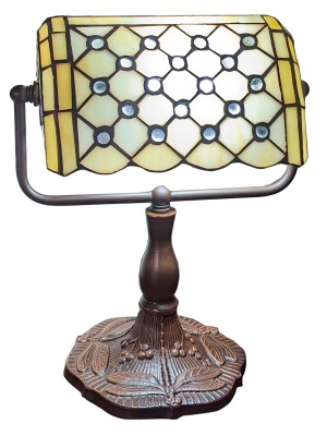 Bankers Table Lamp - Pearl Design 33cm + Free Bulb