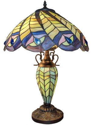 Double Lamp With Resin Base 60cm Large - Peacock Design + Free Bulbs
