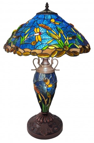 Double Lamp With Resin Base 60cm Large - Riverbank & Dragonfly Design + Free Bulbs