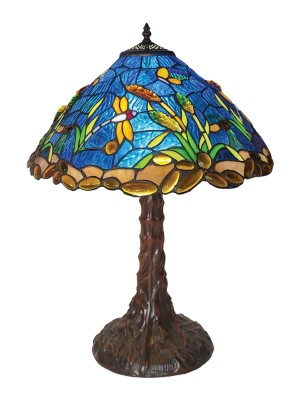 Medium Riverbank and Dragonfly Tiffany Table Lamp 43cm + Free Bulb