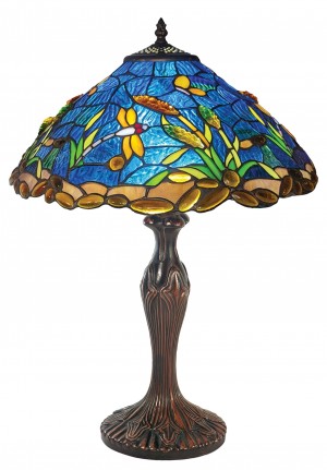Large Riverbank and Dragonfly Tiffany Table Lamp 59cm  + Free Bulb    