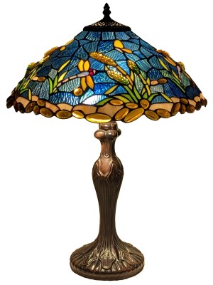 Large Riverbank and Dragonfly Tiffany Table Lamp 59cm  + Free Bulb    
