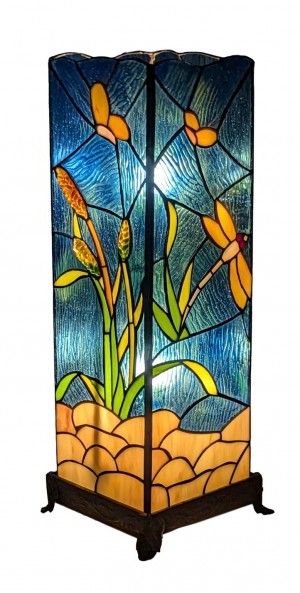 Large Riverbank and Dragonfly Square Lamp 46.5cm + Free Bulb 