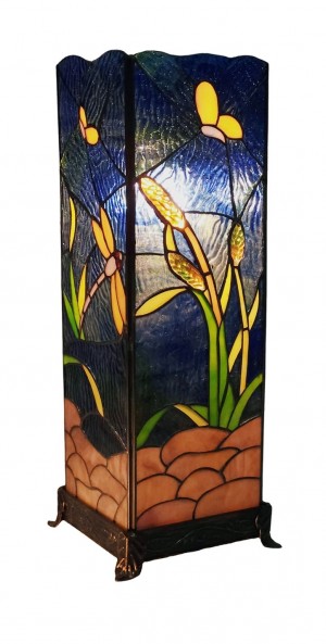 Large Riverbank and Dragonfly Square Lamp 46.5cm + Free Bulb 
